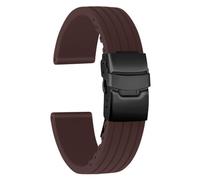 ULLCHRO Replacement Silicone Watch Strap Band Stripe Pattern - 16 mm, 18 mm, 20 mm, 22 mm, 24 mm Rubber Watch Strap with Black Stainless Steel Folding Buckle (18mm, Brown)