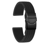 ULLCHRO Replacement Silicone Watch Strap Band Stripe Pattern - 16 mm, 18 mm, 20 mm, 22 mm, 24 mm Rubber Watch Strap with Black Stainless Steel Folding Buckle (16mm, Black)