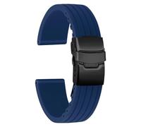 ULLCHRO Replacement Silicone Watch Strap Band Stripe Pattern - 16 mm, 18 mm, 20 mm, 22 mm, 24 mm Rubber Watch Strap with Black Stainless Steel Folding Buckle (24mm, Blue)