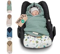 ULLENBOOM® Couverture nomade enveloppante bébé - siège auto & poussette, 0-9 mois, für l’automne und l’hiver, Vert Sauge-Forêt Tropicale