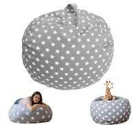Ulluthu Sac Rangement Peluches Enfant, Bean Bag Rangement Jouets avec Fermeture Éclair, Confortable Doux Pouf Pliable Rangement Rond, Toile Sac Rangement Jouets pour Jouet Vêtement Courtepointes