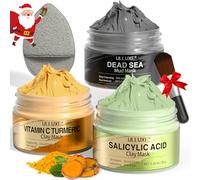 ulluxe Ensemble de masques faciaux - Masque de curcuma avec vitamine C, masque de boue de la mer Morte et acide salicylique pour nettoyer les pores, pois