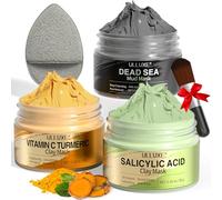 ulluxe Ensemble de masques faciaux - Masque de curcuma avec vitamine C, masque de boue de la mer Morte et acide salicylique pour nettoyer les pores, pois