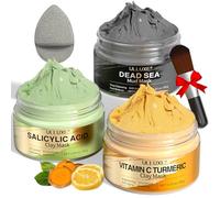 ulluxe Ensemble de masques faciaux - Masque de curcuma avec vitamine C, masque de boue de la mer Morte et acide salicylique pour nettoyer les pores, pois