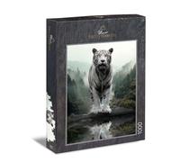 Ulmer Puzzleschmiede - « Esprit de la nature sauvage » - Puzzle 1000 pièces - Le puissant tigre blanc perché sur son royaume - Puissant motif tigre de 1000 pièces - Qualité Made in Germany