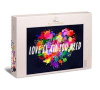 Ulmer Puzzleschmiede « Love is All You Need » - Puzzle Saint-Valentin 1000 pièces - Illustration cœur colorée comme spectacle de couleur - Art moderne