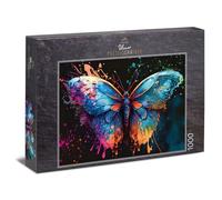 Ulmer Puzzleschmiede - Puzzle 1000 pièces « Magic Butterfly » - Papillon coloré avec explosion de couleurs vives sur fond noir - Collection de puzzles couleurs & Fantasy, fabriqué en Allemagne