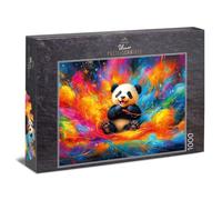 Ulmer Puzzleschmiede - Puzzle 1000 pièces « The Dreaming Panda » - De fantastiques nuages de couleurs se diffusent autour de l'enfant panda riant - Un rêve de jeu - Qualité du puzzle fabriqué en