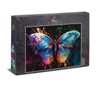 Ulmer Puzzleschmiede - Puzzle 2000 pièces « Magic Butterfly » - Papillon coloré avec explosion de couleurs vives sur fond noir - Collection Puzzle Couleurs & Fantasy