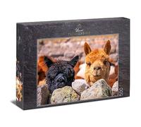 Ulmer Puzzleschmiede - Puzzle « Alpaga » - Puzzle animal classique de 500 pièces - Puzzle d'Amérique du Sud avec des alpagas vivants dans les Andes, caché derrière un mur de pierre
