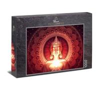 Ulmer Puzzleschmiede - Puzzle Bouddha « Éclairage Silencieux » - Puzzle Intense de 1000 pièces pour Adultes - Figurine de Bouddha en Rouge et doré au Centre du Mandala