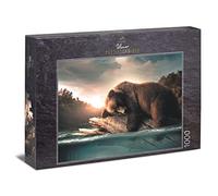 Ulmer Puzzleschmiede - Puzzle Calme 1000 Pièces Animaux Rêveurs - L'Ours Endormi sur Un Tronc d'Arbre dans Un Lac dans la Nature du Canada