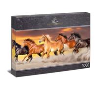 Ulmer Puzzleschmiede - Puzzle cheval « Tempête de sable - Puzzle panoramique de 1000 pièces avec cinq chevaux puissants dans le sable du désert