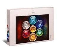 Ulmer Puzzleschmiede Puzzle de 1000 pièces « Pierres chakras » - Symboles magiques aux couleurs intenses des 7 pierres chakras aux centres d'énergie du corps - Puzzle sophistiqué pour adultes,