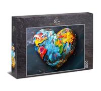 Ulmer Puzzleschmiede Puzzle de 1000 pièces « Souhait du cœur » - Planète Terre en forme de cœur - Symbole artistique du monde commun - Qualité du puzzle fabriqué en Allemagne