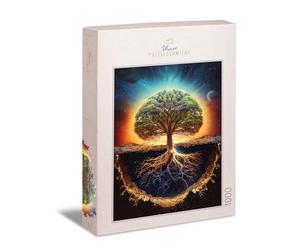 Ulmer Puzzleschmiede - Puzzle de 1000 pièces « Yggdrasil » - Motif de puzzle sophistiqué et merveilleusement mis en scène - L'arbre du monde entre les mondes supérieurs, terrestres et souterrains -