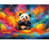 Ulmer Puzzleschmiede - Puzzle de 2000 pièces « The Dreaming Panda » - Des nuages de couleurs fantastiques diffusent autour de l'enfant panda souriant - Rêve de jouer - Qualité de puzzle fabriqué en