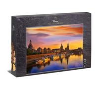 Ulmer Puzzleschmiede - Puzzle Dresden le soir - Puzzle classique 1000 pièces - Motif de puzzle de la ville à l'elbe avec Semperopper, chenil et église féminine