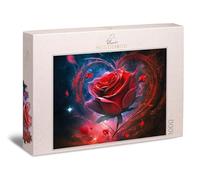 Ulmer Puzzleschmiede - Puzzle en forme de cœur « Saint-Valentin » de 1000 pièces - Symbole de cœur efficace qui comprend la rose rouge en filigrane - Le puzzle de la Saint-Valentin - Qualité du puzzle