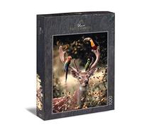 Ulmer Puzzleschmiede - Puzzle « Excursion dans la Nature » - Puzzle Fantaisie de 1000 pièces - Cerf avec Toucan et perroquets sur Les Bois comme Motif Oiseau Magique et animé