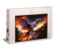 Ulmer Puzzleschmiede - Puzzle fantaisie 1000 pièces Oiseau de feu - Aigle imposant sur les flammes lumineuses comme symbole phénix - Qualité du puzzle fabriqué en Allemagne