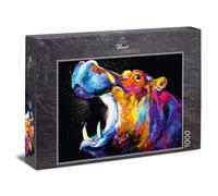 Ulmer Puzzleschmiede - Puzzle Funky Hippo: Puzzle 1000 pièces - Dessin Artistique coloré d'un Hippopotame sur Fond Noir
