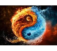Ulmer Puzzleschmiede - Puzzle « Harmonie du feu et de la glace » - Symbole puissant du Yin Yang en puzzle de 1000 pièces - L'énergie des éléments - Puzzle intense pour adultes