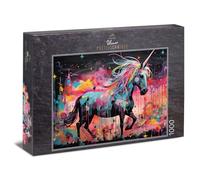 Ulmer Puzzleschmiede - Puzzle licorne 1000 pièces - La licorne magique sur fond abstrait de couleur - Qualité du puzzle fabriqué en Allemagne