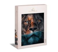 Ulmer Puzzleschmiede - Puzzle Lion « feu & Eau » - Puzzle Impressionnant de 1000 pièces pour Adultes - Le Puissant Lion dans l'eau avec des Yeux Lumineux - Création et modernité