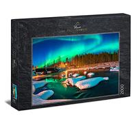 Ulmer Puzzleschmiede - Puzzle "Lumières Solitaires" - Puzzle de 2000 pièces - Paysage scandinave hivernal la nuit - Aurores boréales sur une cabane solitaire au bord de l'Arctique