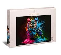 Ulmer Puzzleschmiede - Puzzle « Oiseau de Nuit coloré » - Portrait de Chouette avec Explosion de Couleurs Vives comme Puzzle de 1000 pièces