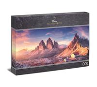 Ulmer Puzzleschmiede - Puzzle panoramique 1000 pièces « Ciel du soir » - Puzzle alpin de rêve du coucher du soleil aux Trois créneaux dans les Dolomites