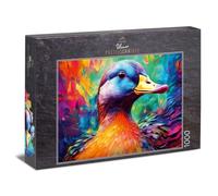 Ulmer Puzzleschmiede - Puzzle Quack de canard de 1000 pièces - Portrait irisé du canard sur fond abstrait - Puzzle d'oiseaux de qualité fabriqué en Allemagne