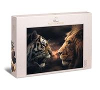 Ulmer Puzzleschmiede - Puzzle « Rumble in The Jungle » - Puzzle Impressionnant de 1000 pièces avec Lion et Tigre - Qui est Roi dans Le Royaume des Animaux