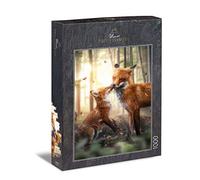 Ulmer Puzzleschmiede - Puzzle « Sentiments Printaniers » - Motif de Renard Doux de 1000 Pièces - Chiot Embrassant Maman Dans la Forêt Ensoleillée - Qualité
