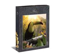 Ulmer Puzzleschmiede - Puzzle Toucan et œil de Paon - Puzzle Exotique de 1 000 pièces - Animaux et Nature en scène Imaginative: Les Papillons accueillent l'oiseau coloré dans la forêt Tropicale