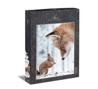 Ulmer Puzzleschmiede - Puzzle «travailleur et Intelligent » - Puzzle Animal astucieux de 2000 pièces - Écureuil et Renard dans la forêt d'hiver - Animaux étonnamment mis en scène