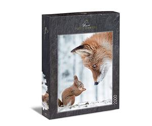 Ulmer Puzzleschmiede - Puzzle «travailleur et Intelligent » - Puzzle Animal astucieux de 2000 pièces - Écureuil et Renard dans la forêt d'hiver - Animaux étonnamment mis en scène