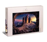 Ulmer Puzzleschmiede - Puzzle "TROIS TINES" - Puzzle classique 1000 pièces alpin - Le panorama des célèbres montagnes du Tyrol du Sud, Italie - Paysage impressionnant au dernier soleil du soir