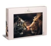 Ulmer Puzzleschmiede - Rumble in The Jungle - Impressionnant Puzzle de 500 Pièces Avec Lion et Tigre - Qui Est Roi Dans Le Royaume des Animaux - Chat Prédateur Magnifique