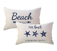 ULOVE Love Yourself Lot de 2 Housses de Coussin Lombaire rectangulaires avec étoile de mer et décoration de Plage Bleu 30,5 x 50,8 cm