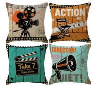 ULOVE LOVE YOURSELF Lot de 4 housses de coussin décoratives avec icônes de cinéma vintage - 45,7 x 45,7 cm (cinéma vintage)