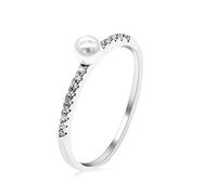 Uloveido 1.2g 925 Sterling Silver Half Eternity Band Simuler Solitaire Blanc Perle Anneau Empilable Zircone Cubique Anniversaire Anniversaire Shell Poudre Anneau pour Femmes Filles (Taille 51.9)WE248