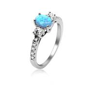 Uloveido 2.16g Solitaire Accent Ring Oval Lab Created Blue Fire Opal Round Cubic Zirconia Cubic 925 Sterling Silver Anniversary Ring (Size 54.4) JZ104