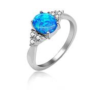 Uloveido 2.96g de Forme Ovale simulé Bleu Opale de feu Creux Anneaux de promesse pour Elle, Bijoux de mariée en Argent Sterling 925 (Taille 54.4) JZ125