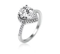 Uloveido 925 Sterling Silver Love Heart Clear Cubic Zirconia Solitaire Ring Half Eternity Bridal Promise Wedding Engagement 925 Sterling Jewelry for Women Girls (Blanc, Taille 51.9)