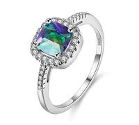 Uloveido a créé la Bague de Mariage Solitaire en Topaze Mystique pour Les Femmes, carrée Taille Coussin en Cristal Arc-en-Ciel Bague de mariée (Multicolore, Taille 54.4) Y3100