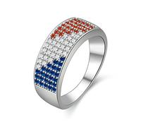Uloveido Anneaux de Bande plaqués Platine pour Hommes avec Drapeau de la Coupe du Monde Couleur Rouge/Blanc/Bleu Bague en zircone cubique Y386-taille57