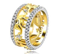 Uloveido Bague d'anniversaire de mariage en forme d'éléphant avec zircone cubique et plaqué or rose RA083 Taille L O Q S, L1/2(51.9mm), Cristal, Zircone cubique