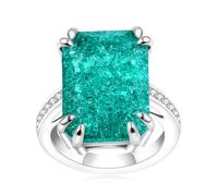 Uloveido Bague d'anniversaire rectangulaire avec pierre halo pour femme, imitation tourmaline Paraiba, bague en oxyde de zirconium vert, N1/2 (54.4mm), Paraiba, Tourmaline Paraiba